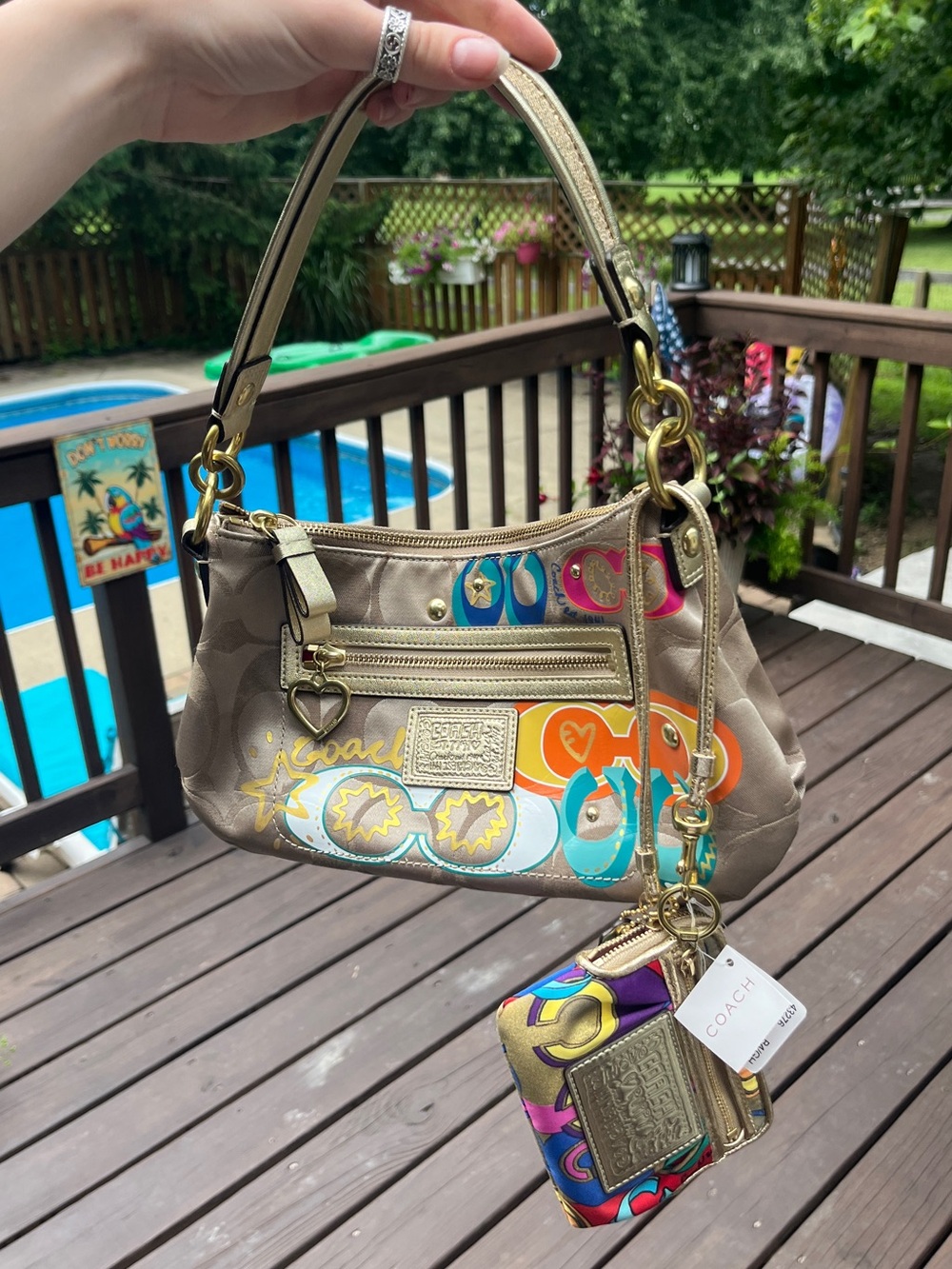 COACH Poppy “Daisy Pop” shoulder bag with matching wristlet/wallet
